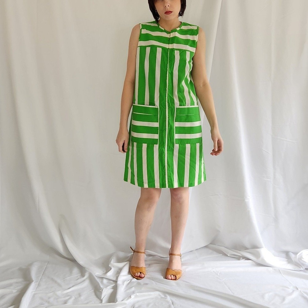 60s Green and White Striped Sundress
